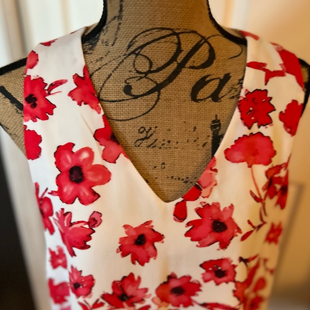 Kenar Sleeveless Pink Red & White Floral Printed Flowy V-Neck Tank Top Blouse XL - Picture 9 of 12